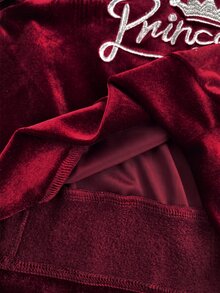 SHEIN Baby Girl Autumn/Winter Cute Burgundy Embroidered Pattern Hoodie & Pants Set Matching Sets Suitable For Christmas - Burgundy - View 5