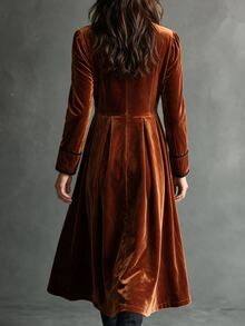 LUMIGAL Solid Button Front Long Coat - Orange - View 2