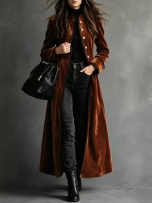 LUMIGAL Solid Button Front Long Coat - Orange - View 4