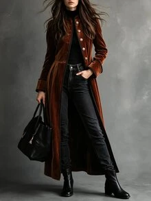 LUMIGAL Solid Button Front Long Coat - Orange - View 3