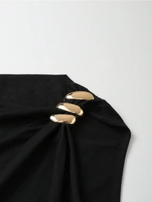 Franclia Mono ajustado con cuello asimétrico, decoración de hebilla metálica y cintura fruncida - Negro - Ver 5