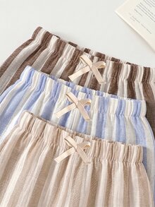 Cozy Pixies Young Boy & Young Girls Decorative Ribbon Elastic Waist Long Pants 3 Pieces Set, Versatile & Comfortable, Suitable For Outings, Street Style, Parties - Multicolor - View 3