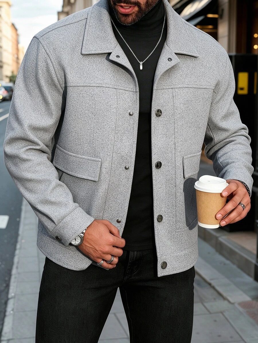Manfinity CasualCool Men's Autumn/Winter Casual Overcoat - Light Grey - View 1