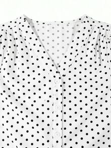 Editum Blusa de mujer de unicolor con cuello en V y manga larga, elegante y esencial para el transporte en verano y otoño, color blanco - Blanco y Negro - Ver 3