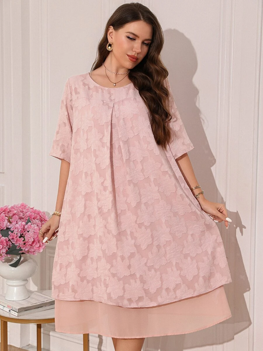 Miaspire Plus Size Women's Dusty Pink Elegant Summer Dress, Round Neck Solid Color Long Party Wedding Guest Dresses, Wedding Ninang Birthday Outfit - Dusty Pink - View 1