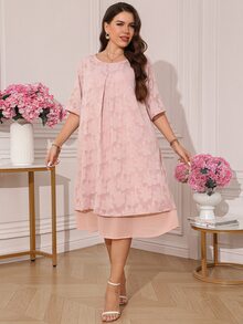 Miaspire Plus Size Women's Dusty Pink Elegant Summer Dress, Round Neck Solid Color Long Party Wedding Guest Dresses, Wedding Ninang Birthday Outfit - Dusty Pink - View 5