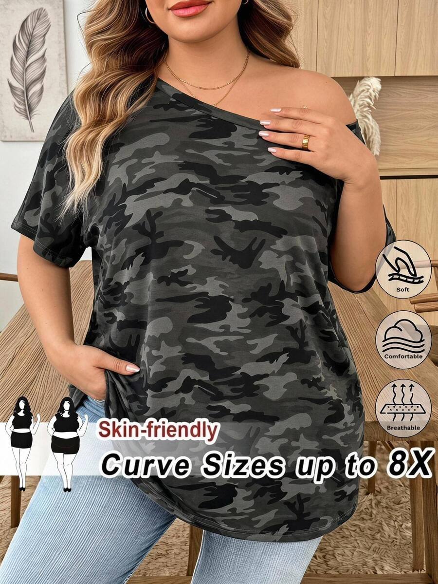 SHEIN CURVE+ Casual Simple Solid Color Plus Size Women's T-Shirt, Suitable For Spring And Summer Wear - Multicolor - View 1
