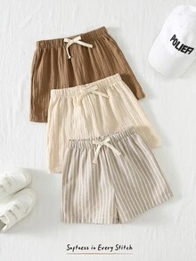 Cozy Pixies Set de 3 pantalones cortos con cintura elástica y cinta decorativa para niño, versátil y cómodo - Multicolor - Ver 8