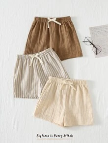 Cozy Pixies Set de 3 pantalones cortos con cintura elástica y cinta decorativa para niño, versátil y cómodo - Multicolor - Ver 6