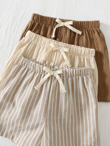 Cozy Pixies Set de 3 pantalones cortos con cintura elástica y cinta decorativa para niño, versátil y cómodo - Multicolor - Ver 3