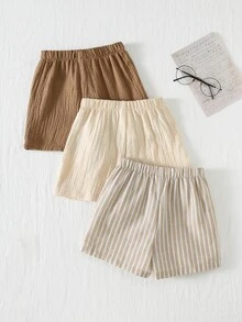 Cozy Pixies Set de 3 pantalones cortos con cintura elástica y cinta decorativa para niño, versátil y cómodo - Multicolor - Ver 2