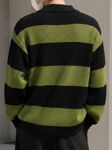 Manfinity Hypemode Men's Colorblock Casual Versatile Daily Wear Long Sleeve Sweater Long Sleeve Top - Army Green - View 2