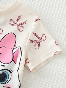 Cozy Pixies 2件組女嬰蝴蝶結針織軟綿圓領短袖上衣與鬆緊腰短褲套裝 - 粉色 - 查看 4