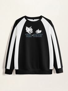 TOM & JERRY X SHEIN Men's Colorblock Patchwork Cartoon Print Sweatshirt - White - View 3