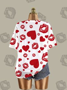 Betty Boop x SHEIN Plus Size Lip Print Heart Cartoon Graphic T-Shirt - White - View 4
