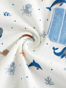 Cozy Pixies Bộ 2 món cho bé trai, gồm áo polo tay ngắn cổ bẻ và quần short cạp chun in hình động vật hoạt hình, chất liệu mềm mại. - Nhiều màu - Xem 5