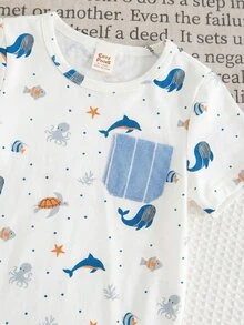 Cozy Pixies Bộ 2 món cho bé trai, gồm áo polo tay ngắn cổ bẻ và quần short cạp chun in hình động vật hoạt hình, chất liệu mềm mại. - Nhiều màu - Xem 7