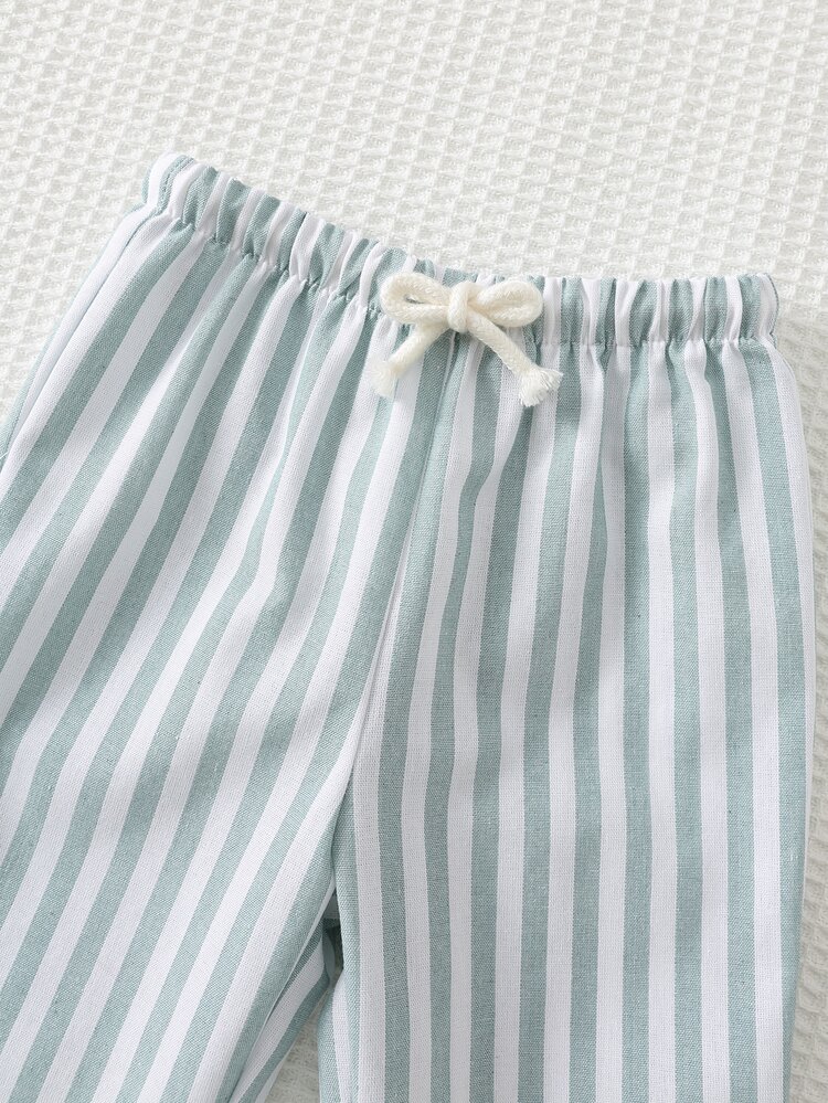 Cozy Pixies Baby Boy Elastic Waist Striped Pants, Versatile & Comfortable,Kids - Green - View 3