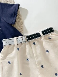 Cozy Pixies 2pcs Baby Boy Navy Summer Casual Set Horse Pattern Cotton Polo Shirt And Elastic Waist Shorts,Toddler Boys Golf Clothes For Family Matching Outfits - Multicolor - View 4