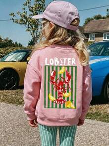 SHEIN Baby Girl Cartoon Pattern Sweatshirt & Striped Autumn Pants Set - Pink - View 1