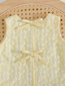Cozy Pixies Débardeur sans manches de couleur unie à col rond avec décoration de nœud pour bébé fille, bébé fille - Jaune citron - Voir 5
