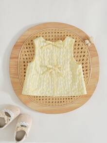 Cozy Pixies Débardeur sans manches de couleur unie à col rond avec décoration de nœud pour bébé fille, bébé fille - Jaune citron - Voir 6
