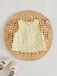 Cozy Pixies Débardeur sans manches de couleur unie à col rond avec décoration de nœud pour bébé fille, bébé fille - Jaune citron - Voir 2