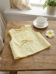 Cozy Pixies Débardeur sans manches de couleur unie à col rond avec décoration de nœud pour bébé fille, bébé fille - Jaune citron - Voir 3