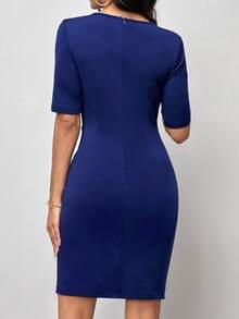Editum Solid Wrap Hem Dress Spring Summer Elegant Party Wedding  Formal - Blue - View 2