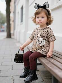 Cozy Pixies Baby Girls Cute Cartoon Rabbit & Bear Print Short Sleeve T-Shirt Set - Multicolor - View 4