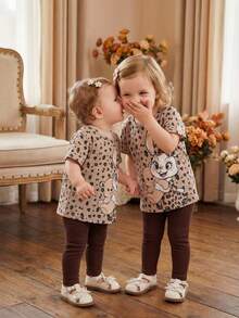 Cozy Pixies Baby Girls Cute Cartoon Rabbit & Bear Print Short Sleeve T-Shirt Set - Multicolor - View 3