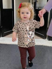 Cozy Pixies Baby Girls Cute Cartoon Rabbit & Bear Print Short Sleeve T-Shirt Set - Multicolor - View 2