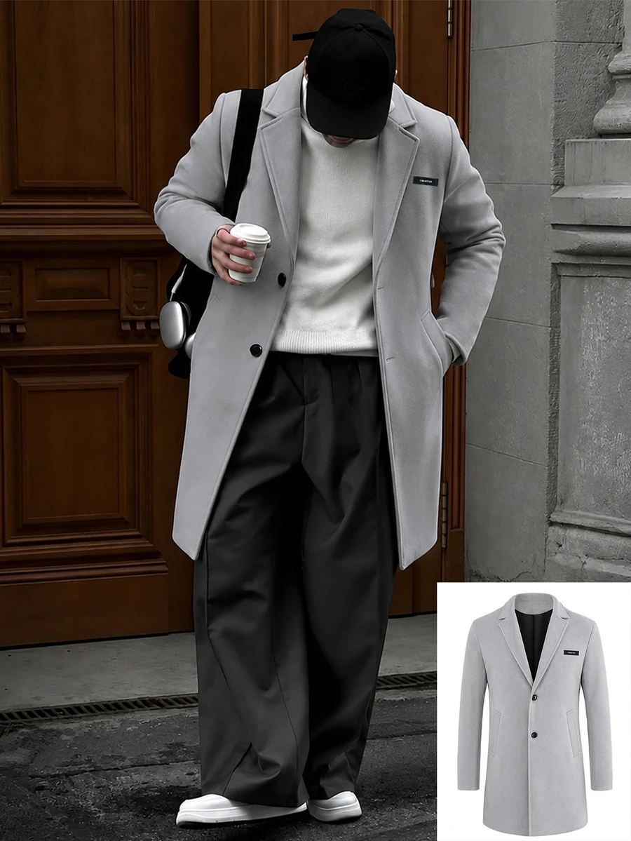 Manfinity Mode Men's Solid Color Casual Long Sleeve Jacket With Pocket Design, Suitable For Daily Commute Wear, Also An Ideal Gift For Boyfriend And Husband - Grey - View 1
