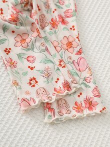 Cozy Pixies 女婴卡通动物印花柔软针织圆领短袖上衣和松紧腰裤两件套 - 杏色 - 查看 6