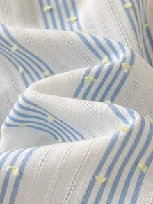 Cozy Pixies Baby Girl Blue & White Striped Ruffle Trim Bow Decor Casual Shirt And Loose Woven Wide Leg Pants Set - Multicolor - View 5