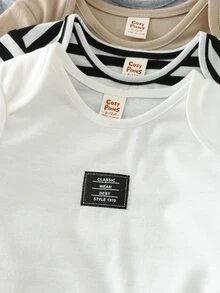 Cozy Pixies 5件套婴儿男女宝宝夏季短袖叠层领条纹纯色连体衣套装 - 彩色 - 查看 4