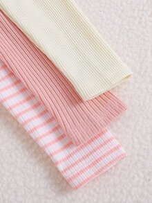 Cozy Pixies 女嬰秋冬休閒彈性舒適高領碎花上衣 3件套，畢業粉、白色、淺粉、奶油黃 - 粉色 - 查看 6