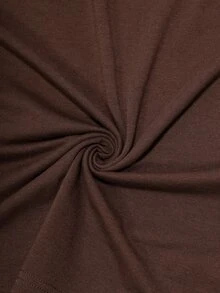 Miaspire Elegant Style, Contrast Lace Detail, Knit T-Shirts Blouse, Soft Cotton Brown, Crew Neck Long Sleeve, Business Office Casual, Autumn Fall Outfi - Coffee Brown - View 4