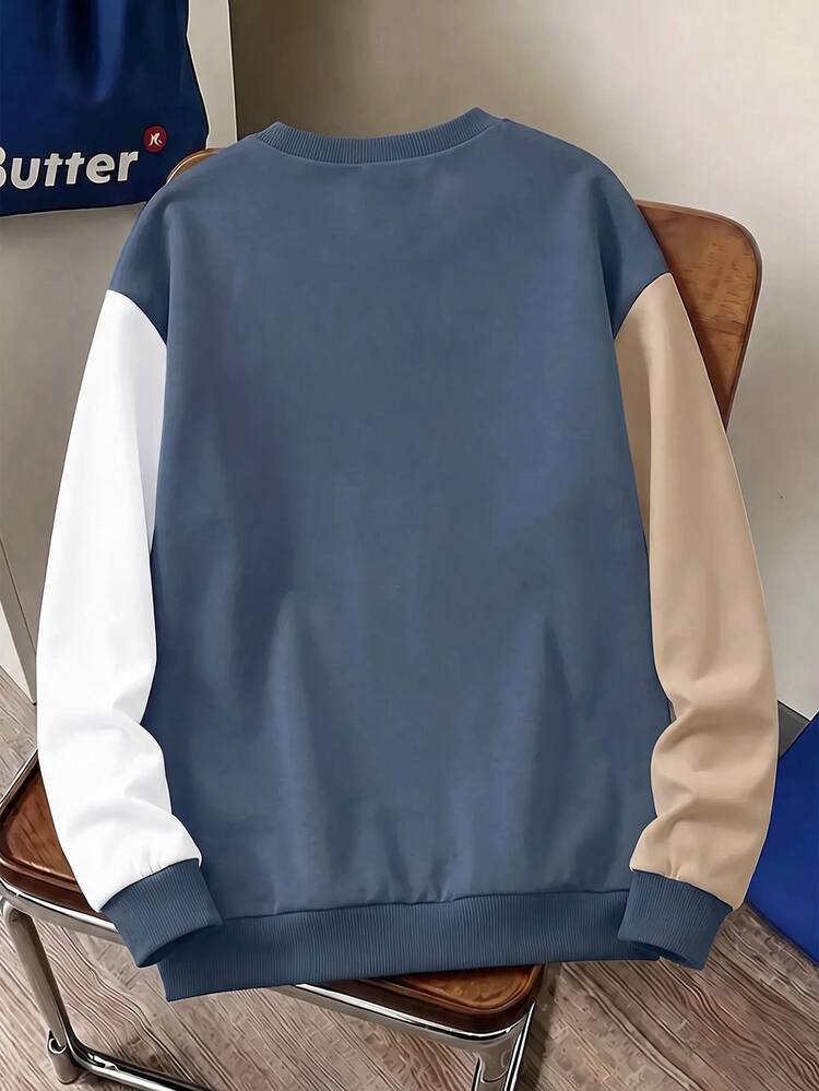 Sweatshirt Lengan Panjang Kerah Bulat Longgar Minimalis Kasual untuk Remaja Laki-laki, Nyaman, Cocok untuk Musim Gugur/Dingin, Motif Grafis Patchwork Blok Warna Klasik, Motif Grafis Teks Gotik Klasik, Sempurna untuk Musim Kembali ke Sekolah - MultiWarna - View 4