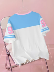 THE POWERPUFF GIRLS X SHEIN 大尺碼女款字母印花短袖休閒T恤 - 白色 - 查看 2