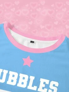 THE POWERPUFF GIRLS X SHEIN 大尺碼女款字母印花短袖休閒T恤 - 白色 - 查看 3