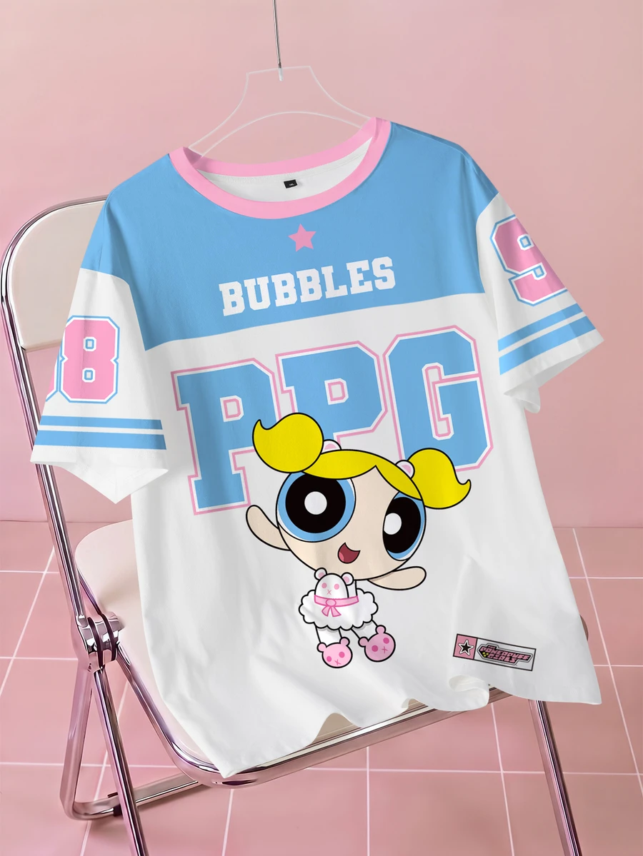THE POWERPUFF GIRLS X SHEIN 大尺碼女款字母印花短袖休閒T恤 - 白色 - 查看 1