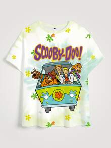 SCOOBY-DOO X SHEIN DOO 大尺碼女款字母花卉印花圓領短袖休閒T恤 - 白色 - 查看 4