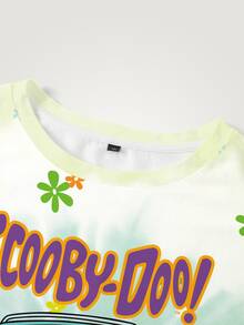 SCOOBY-DOO X SHEIN DOO 大尺碼女款字母花卉印花圓領短袖休閒T恤 - 白色 - 查看 3
