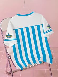 THE POWERPUFF GIRLS X SHEIN Plus Size Women's Striped Crew Neck Short Sleeve T-Shirt - White - View 2