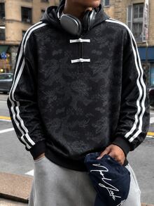ROMWE MEN Street Life American Street Style Dragon Pattern All-Over Print Unisex Contrast Color Striped Sport Webbing Casual Pullover Sweatshirt - Multicolor - View 7
