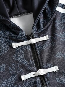 ROMWE MEN Street Life American Street Style Dragon Pattern All-Over Print Unisex Contrast Color Striped Sport Webbing Casual Pullover Sweatshirt - Multicolor - View 2