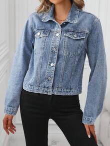 EMERY ROSE Women's Casual Distressed Cropped Denim Jacket - Light Wash - View 4