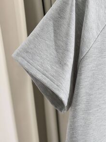 Teen GirlCasual Solid Color Raglan Sleeve Loose Fitting Short Sleeve T-Shirt Set - Light Grey - View 7