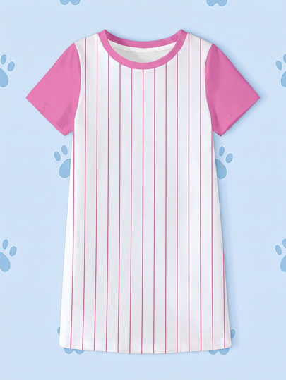 SHEIN | PAW Patrol Young Girl Cartoon Pattern Print Striped Short Sleeve Dress